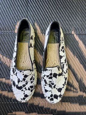 Cole Haan Black and White Floral Lace Espadrilles